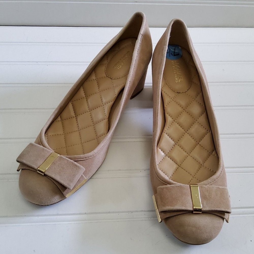 Michael Kors Women’s Bow Suede Block Heels Shoes Pumps Tan Size 7.5